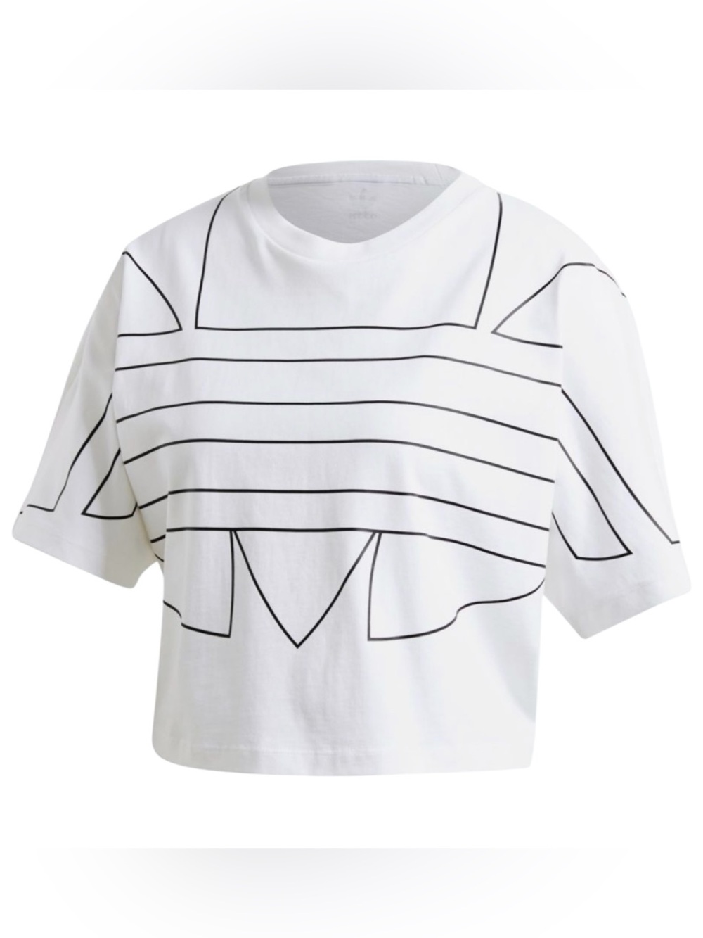 adidas White Cropped Tee with Black Graphic Outline - M